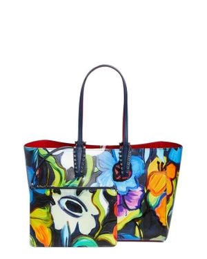 Christian Louboutin Small Cabata Flower Print Leather Tote - Blue