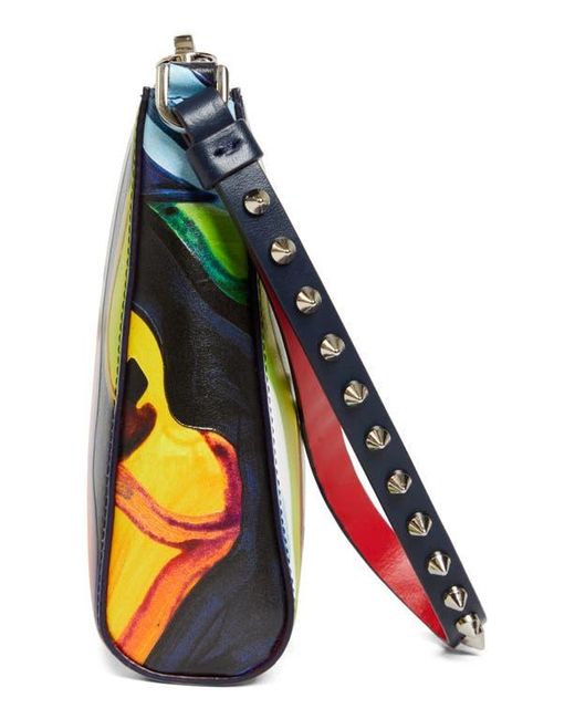 Christian Louboutin Blue Mini Cabata Soft Leather Wristlet Pouch